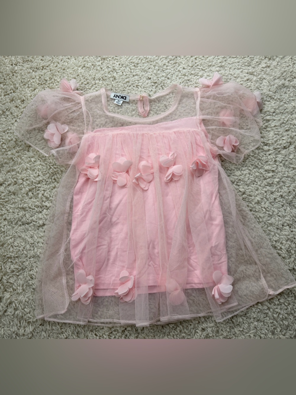 Girls 6 DKNY Pink Floral Tulle Overlay Top